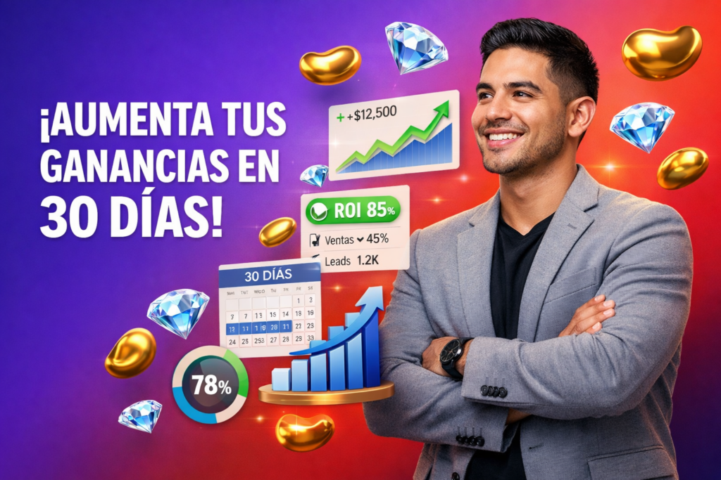 Imagen destacada de una emprendedora colombiana analizando métricas y crecimiento de ingresos en 30 días con paneles 3D, beans y diamonds, para cómo aumentar los ingresos de la chamet agency.