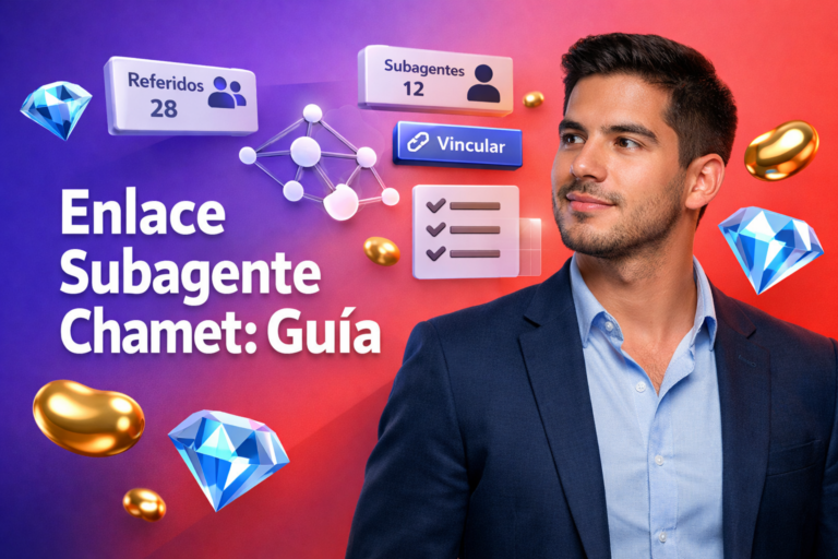 Guía en español del Enlace de invitación de subagente Chamet para reclutar y vincular subagentes, gestionar referidos y ampliar tu red en chamet agency con paneles y elementos UI modernos.